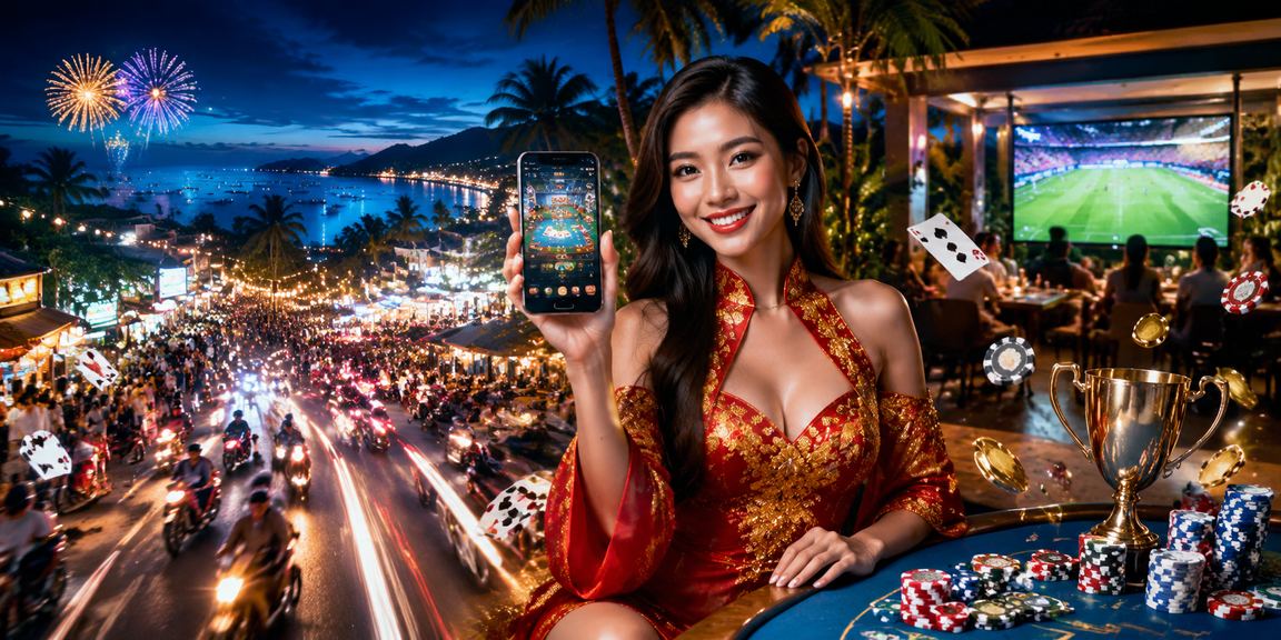 Không khí chơi bài neon rực rỡ ban đêm tại Phú Quốc